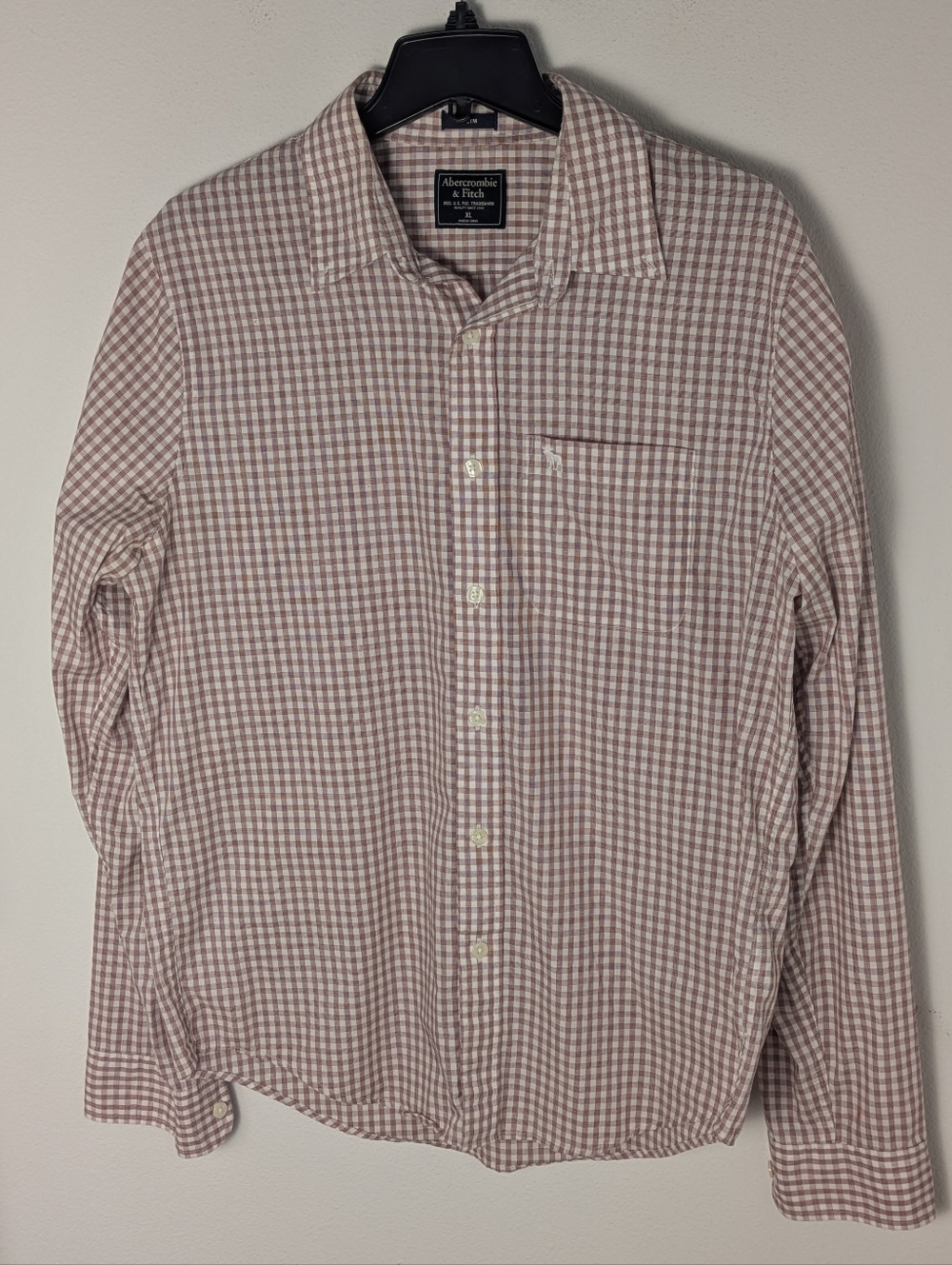 Abercrombie Fitch Shirt Mens Slim XL Red Check Casual Button Up Long Sleeve